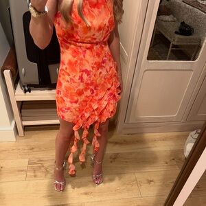 Lovers + Friends Vibrant Orange Floral Mini Dress
